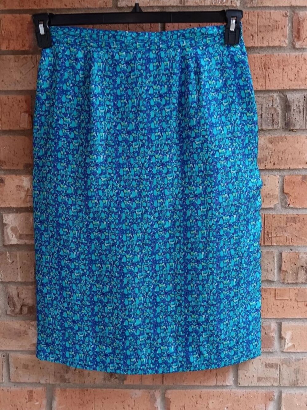Straight Pencil Midi Skirt Lined 100% Silk Blue Size 12